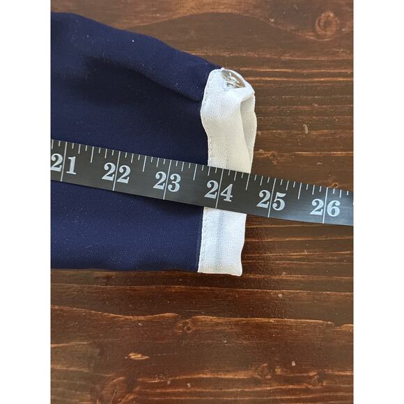 Cosmo NWT made in Italy Sheer Blouse S Navy White Preppy Layered Look Peekaboo - Picture 16 of 16